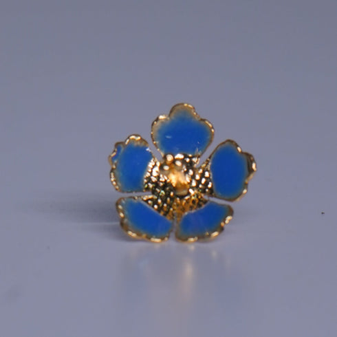 Pure Silver Dark Blue Enamel Flowers 18G (Pack Of 10)